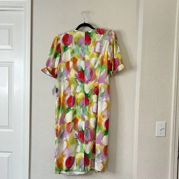 Vintage 1980s LOUIS FERAUD Tulip Floral Dress NEW Size US 12, UK 16 - Picture 6 of 9